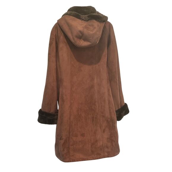 Gallery XL Ladies Faux Leather & Suede Button Down & Hooded Mid Length Coat - Picture 4 of 16